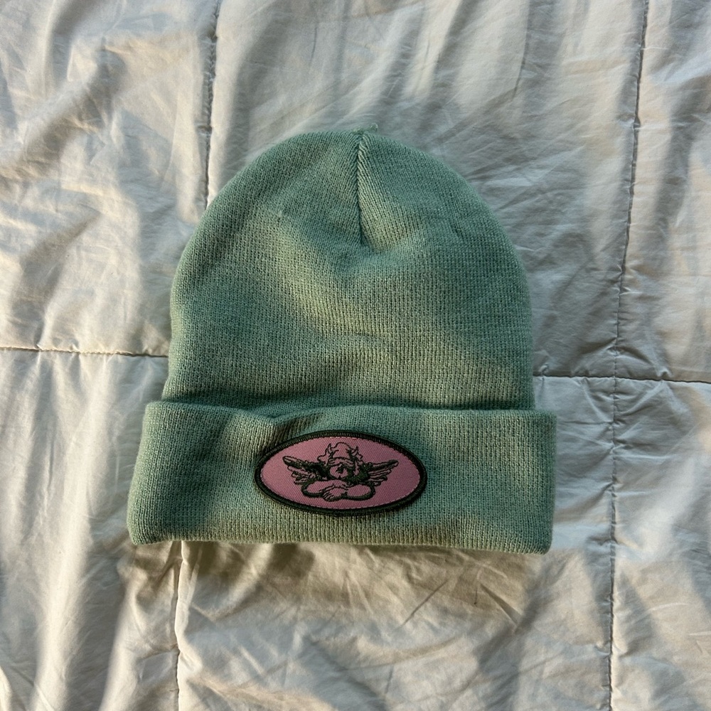 Boys Lie Sea Green Beanie with Pink Patch
